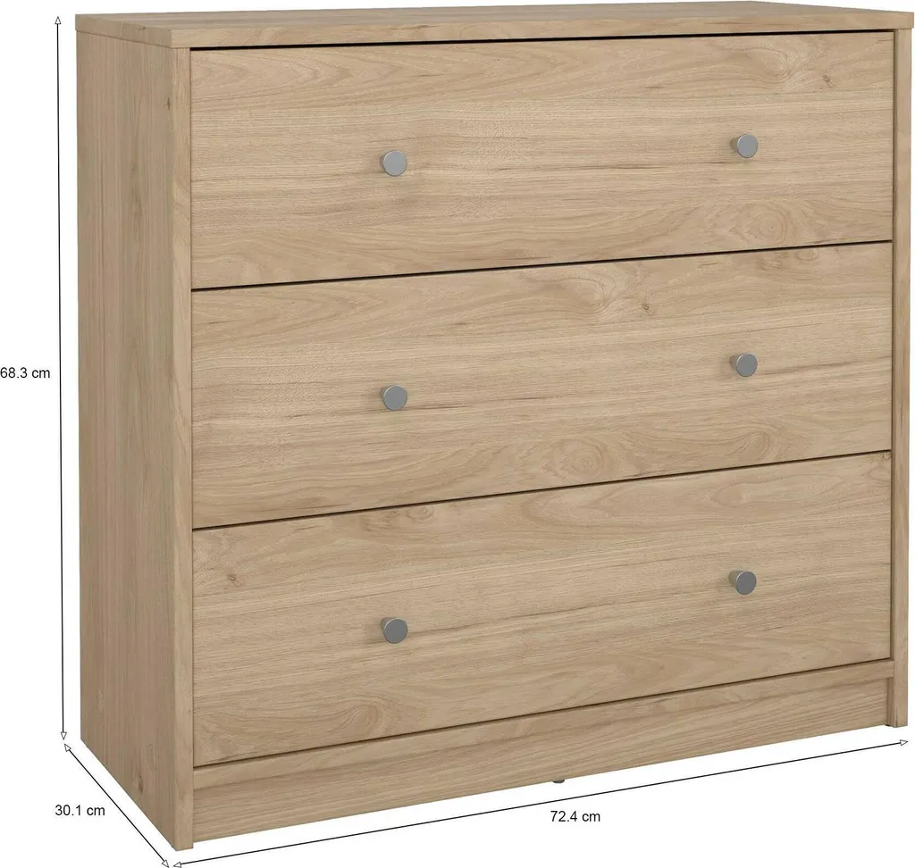 Commode Gain de Place 3 Tiroirs pour Chambre et Entrée - Chêne Marron - 3