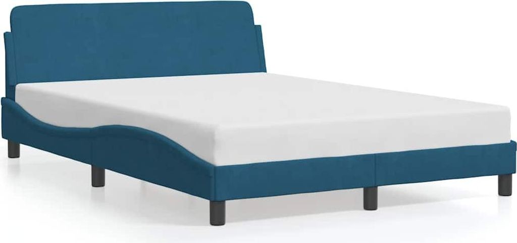A product shot of a bed frame with a mattress on a white background.