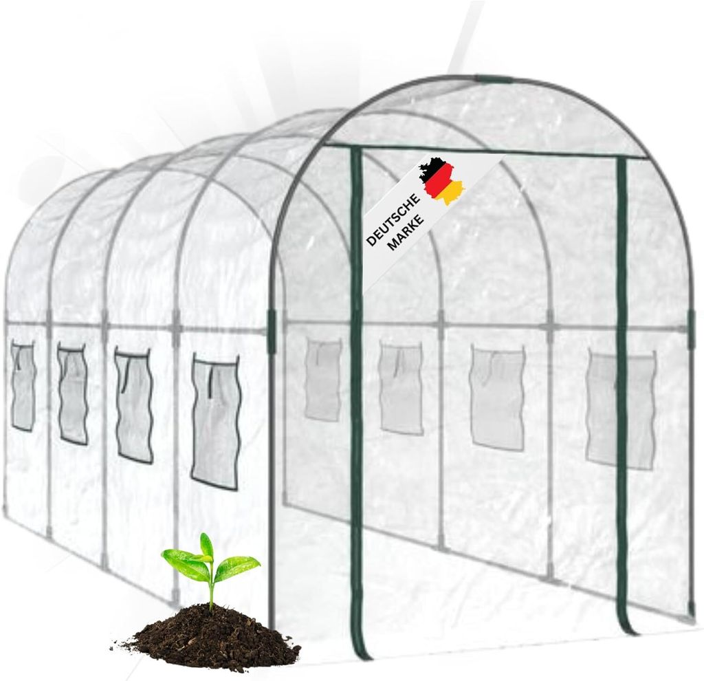 DELUKE Gewächshaus Folientunnel GREGO mit Fenster | 188x161x398cm HxBxT | Foliengewächshaus Treibhaus Tomatenhaus Frühbeet Pflanzenhaus Gewäc...