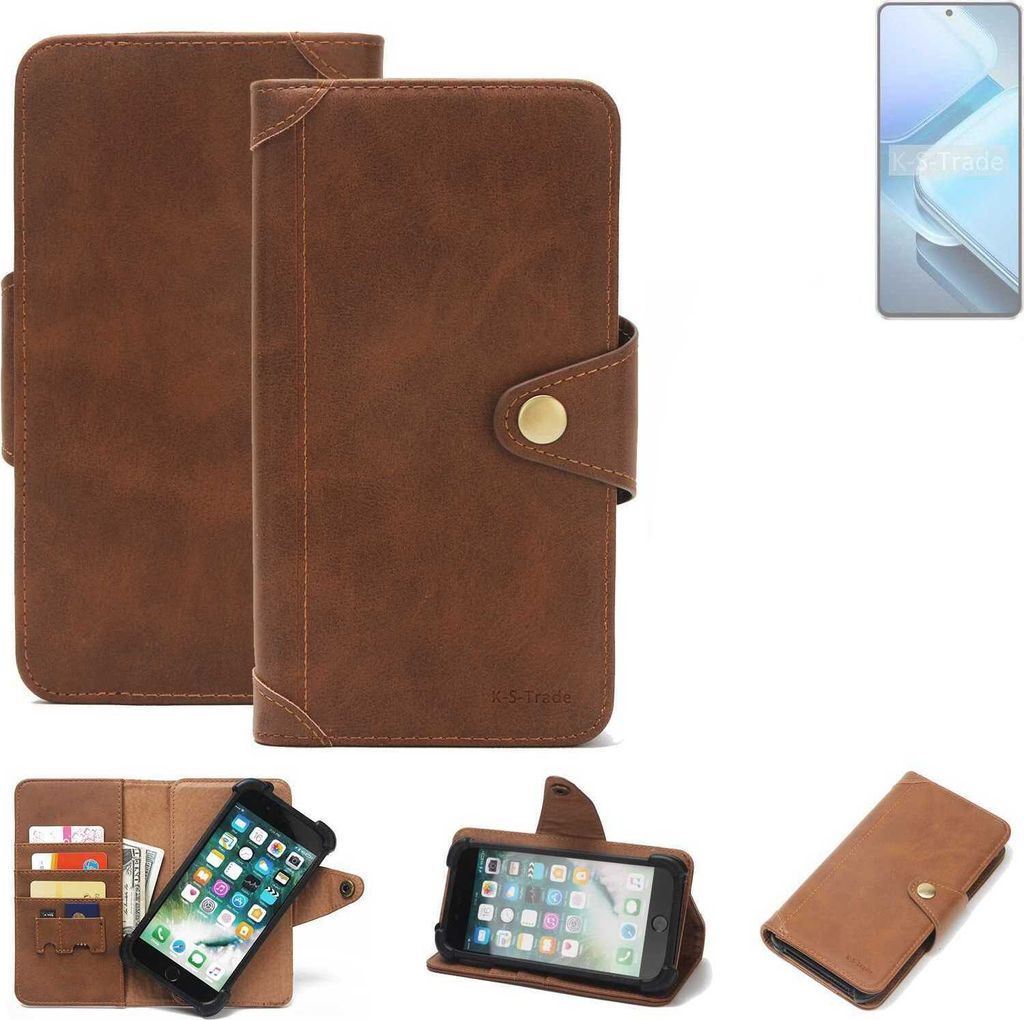 K-S-Trade Handyhülle kompatibel mit Vivo iQOO Z9 Schutz Hülle Walletcase Bookstyle Tasche Case Handytasche Wallet Flipcase Cover PolyurethanBraun...