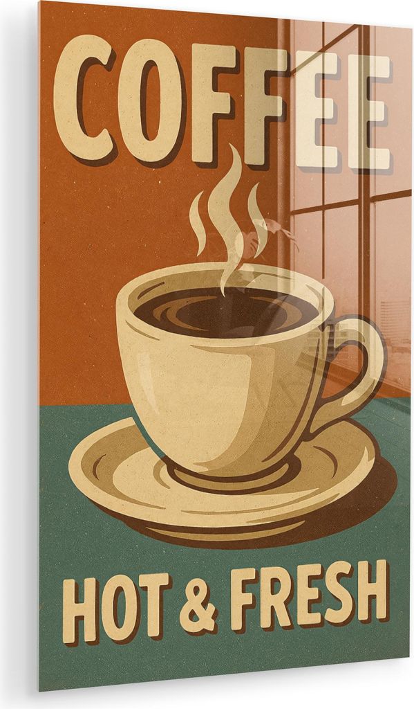 MuchoWow Glasbilder - Bilder auf Wandbild - Foto auf Glas Kaffee - Tasse - Vintage - Zitat 60x90 cm Wanddekoration aus Glas - Acrylglasbild - Acryl...