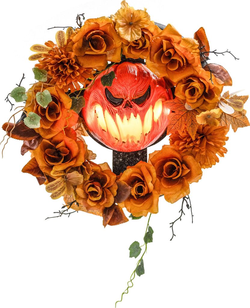 Outsunny-Halloween-Kürbiskranz-Polyester, Stahl-44L x 9B x 44H cm-Orange
