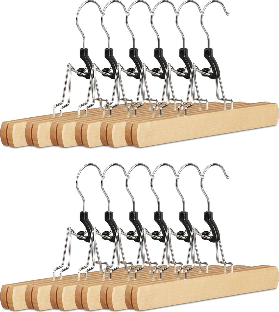 84 x Hosenbügel Holz - Kleiderbügel Hosen - Hosenklemme - Filz - Rockbügel