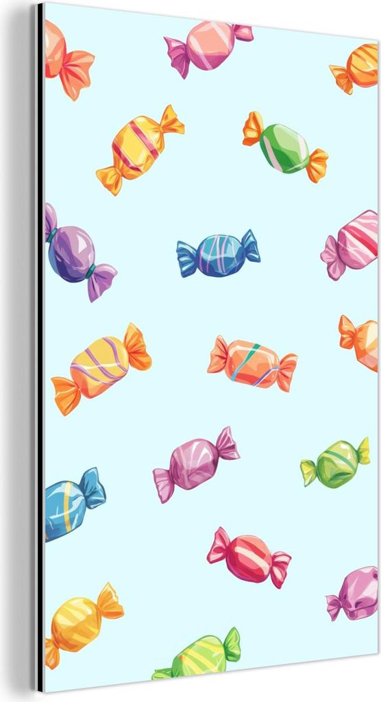 MuchoWow Wanddekoration Metall Metallbild Wandkunst 20x30 cm Blau - Muster - Bonbon MuchoWow Aluminium Gemälde - Alu Dibond Bild