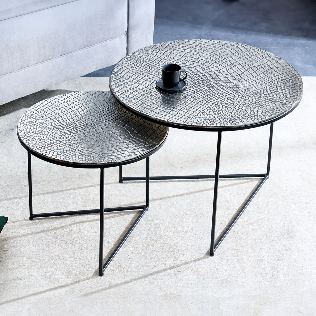 riess-ambiente Rundes 2er Set Couchtisch ELEMENTS 60cm silber antik Krokodil-Design Beistelltisch Tisch