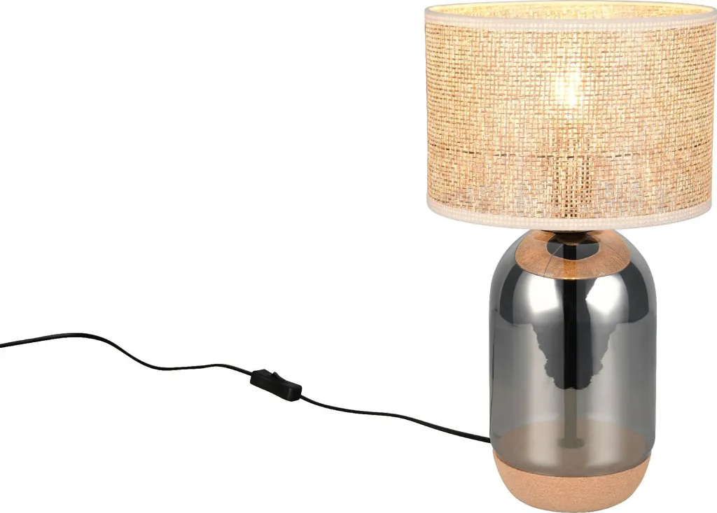 Lampada da tavolo decorativa 43 cm in vetro con base cromata e paralume intrecciato in vimini per soggiorno e camera da letto 1xE27 10W TARA Trio