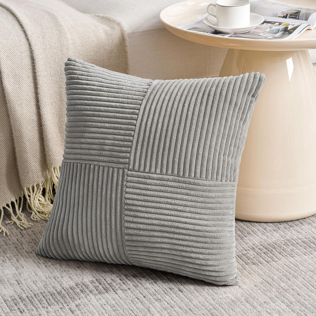 1 hellgrauer Kissenbezug 80x80 cm aus Cord, dekorativer Kissenbezug für Sofa, Schlafzimmer, Wohnzimmer oder Balkon im Boho-Stil