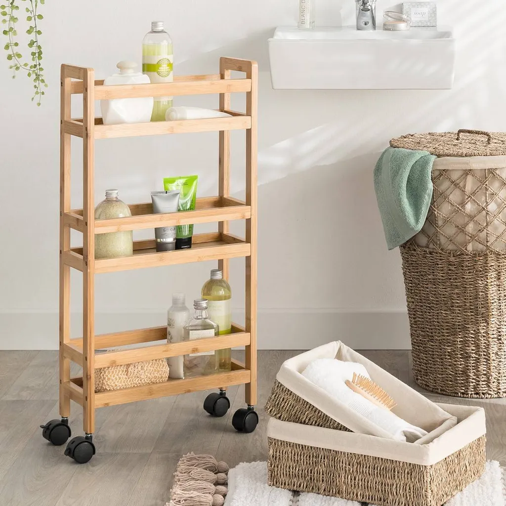 Rangement mobile gain de place - Chariot en bambou 3 niveaux pour studio - 5