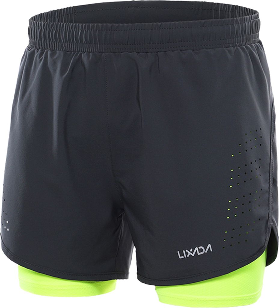 2-in-1 Laufshorts für Herren, schnelltrocknend, atmungsaktiv, für aktives Training, Joggen und Radfahren mit längerem Innenfutter M