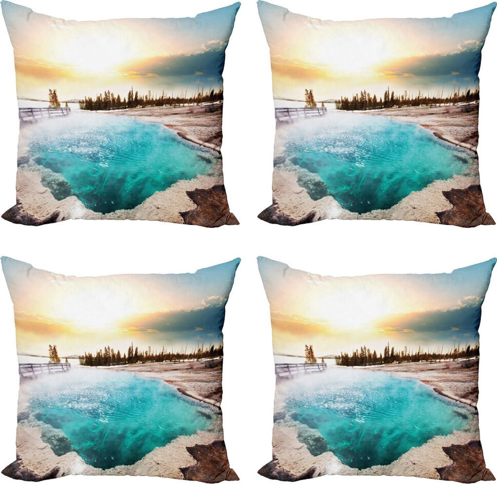 ABAKUHAUS Yellowstone Kissenbezug Set (4 Stück), Park Erde, Moderner Doppelseitiger Digitaldruck, 40 cm x 40 cm, Türkis