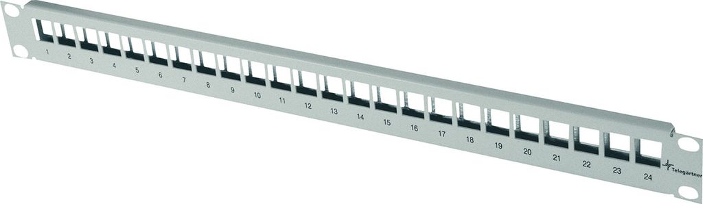 TELEGÄRTNER 19" Frontplatte 1 HE, ohne Erdungsk., f. 24x RJ45-Durchführungspanel, unbest.