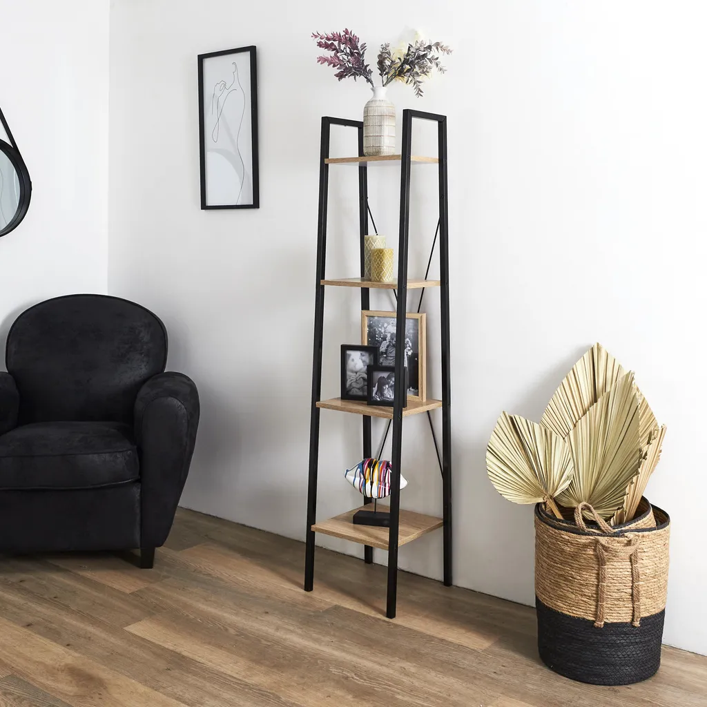 Étagère bois et métal 148x34x32 cm industrielle série Loft Artisan