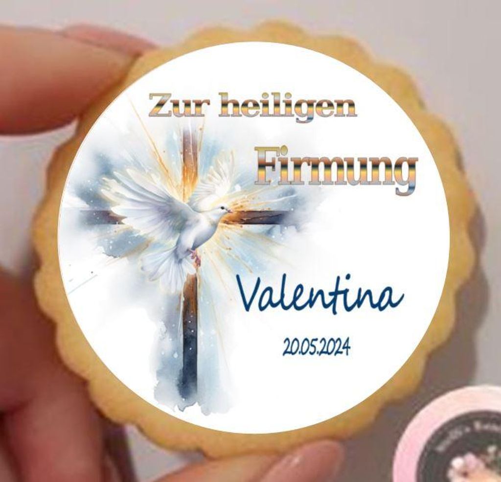 Firmung Kreuz Taube klein rund Aufleger 1 Seite A4 Fondantpapier Premium extraweiß - extraglatt Ausstanzung rund 4,5 cm 24 Stk.