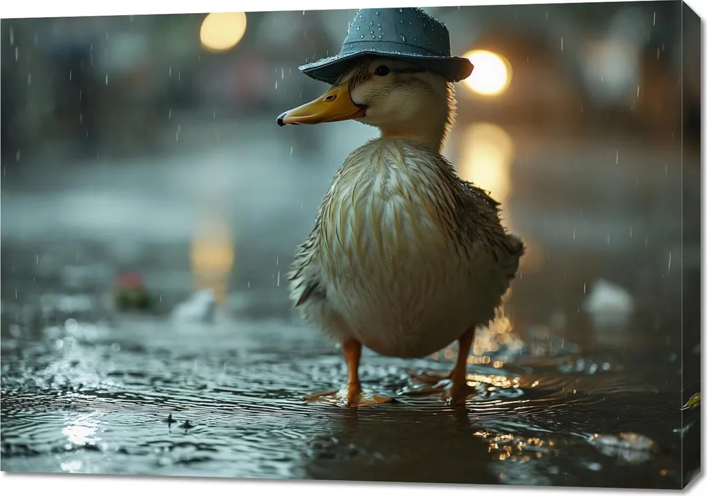 Tableau canard au chapeau 100 x 70 cm - Toile haute définition durable