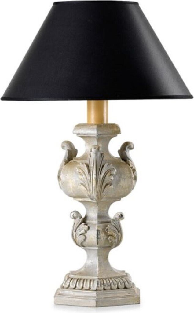 Casa Padrino Luxus Barock Tischleuchte Antik Grau / Schwarz Ø 18 x H. 46,5 cm - Prunkvolle Barockstil Schreibtischleuchte mit rundem Lampenschirm ...