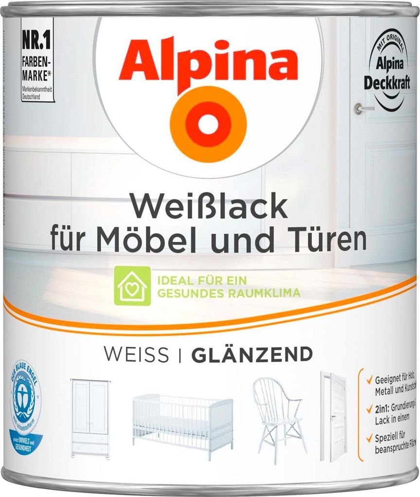 Alpina Weißlack für Möbel & Türen 750 ml weiß glänzend
