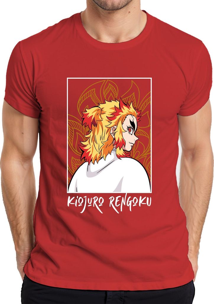 Kyojuro Rengoku Demon Slayer Flame Hashira Anime Geschenk Samurai Herren T-Shirt, Rot, S