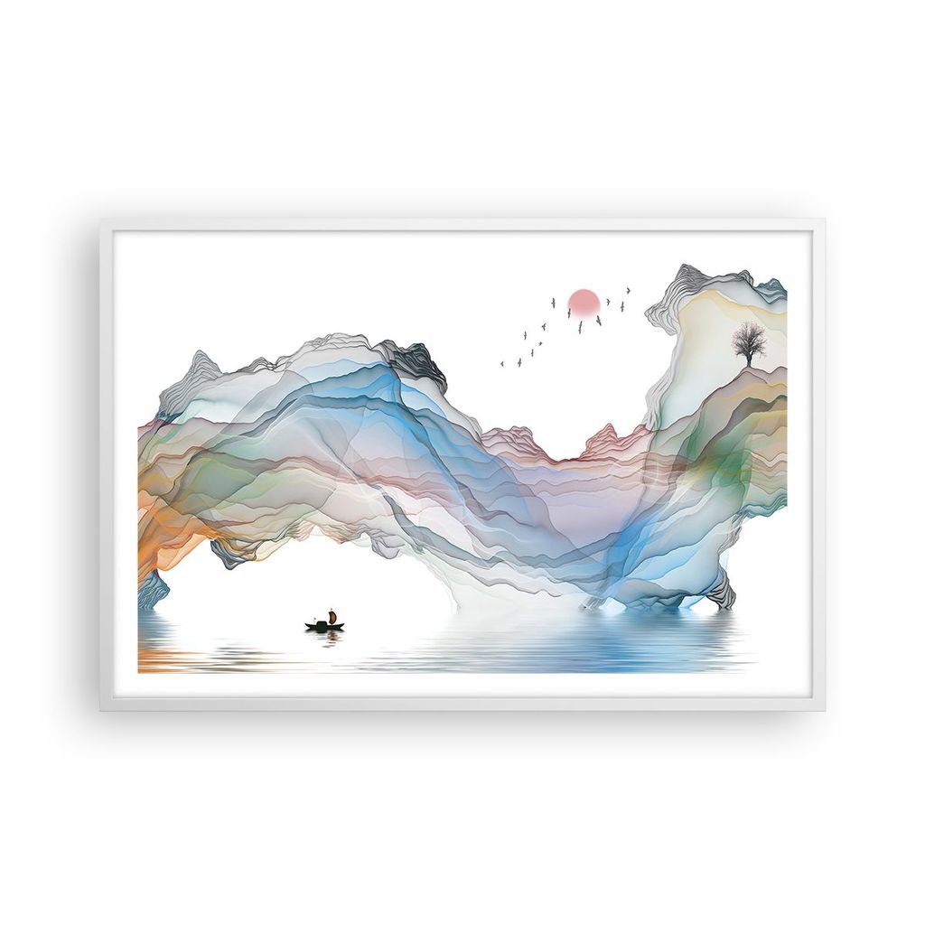 Gerahmtes Poster - Weißer Rahmen - Wellen Berge Fee - 91,5x61 cm - Wand Bild - Wanddeko - Wandbilder - Kunstposter - Wandposter - Bilderrahmen - B...