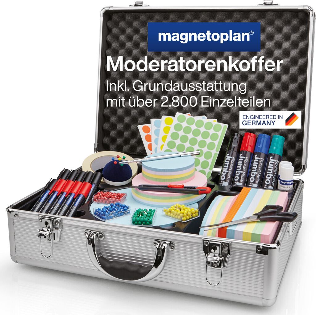 Magnetoplan Moderationskoffer inklusiv Zubehör - 47x17x34cm - Silber - 2822 Teile
