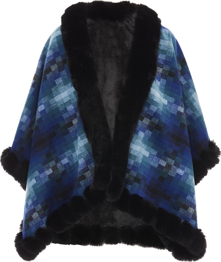 OSHA damen strickponcho - blau mehrfarbig, M