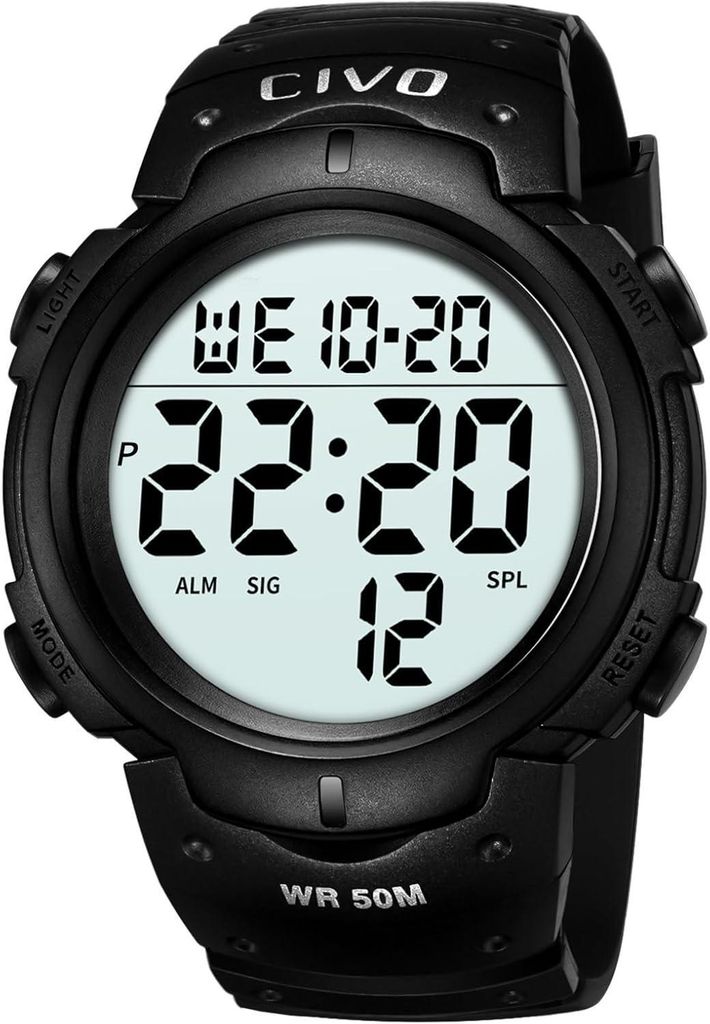 Watch Herrenuhr Digital Sport Outdoor: 50M Wasserdicht Große Zifferblatt Militär - Tactical LCD Digital Armbanduhr Mit Wecker/Kalender/Stoppuhr