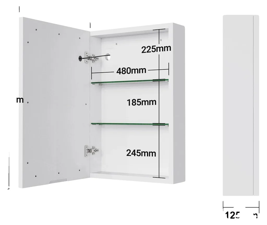 Petit meuble miroir salle de bain avec LED tactile et étagères intérieures
