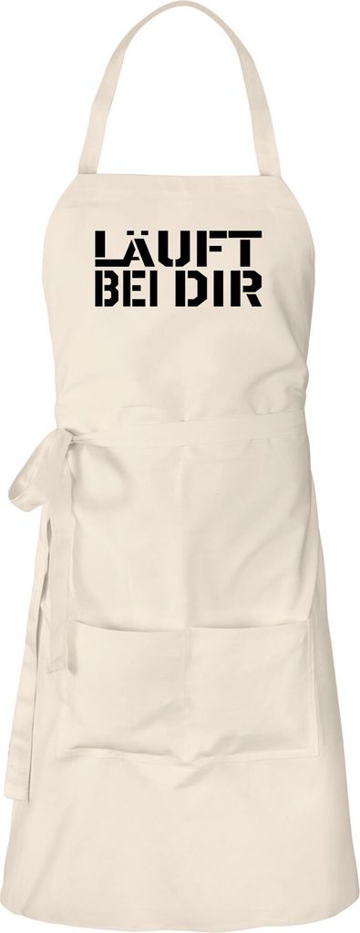 Huuraa Schürze Läuft bei dir Jugendwort Natur mit Taschen Baumwolle Kochschürze Geschenkidee