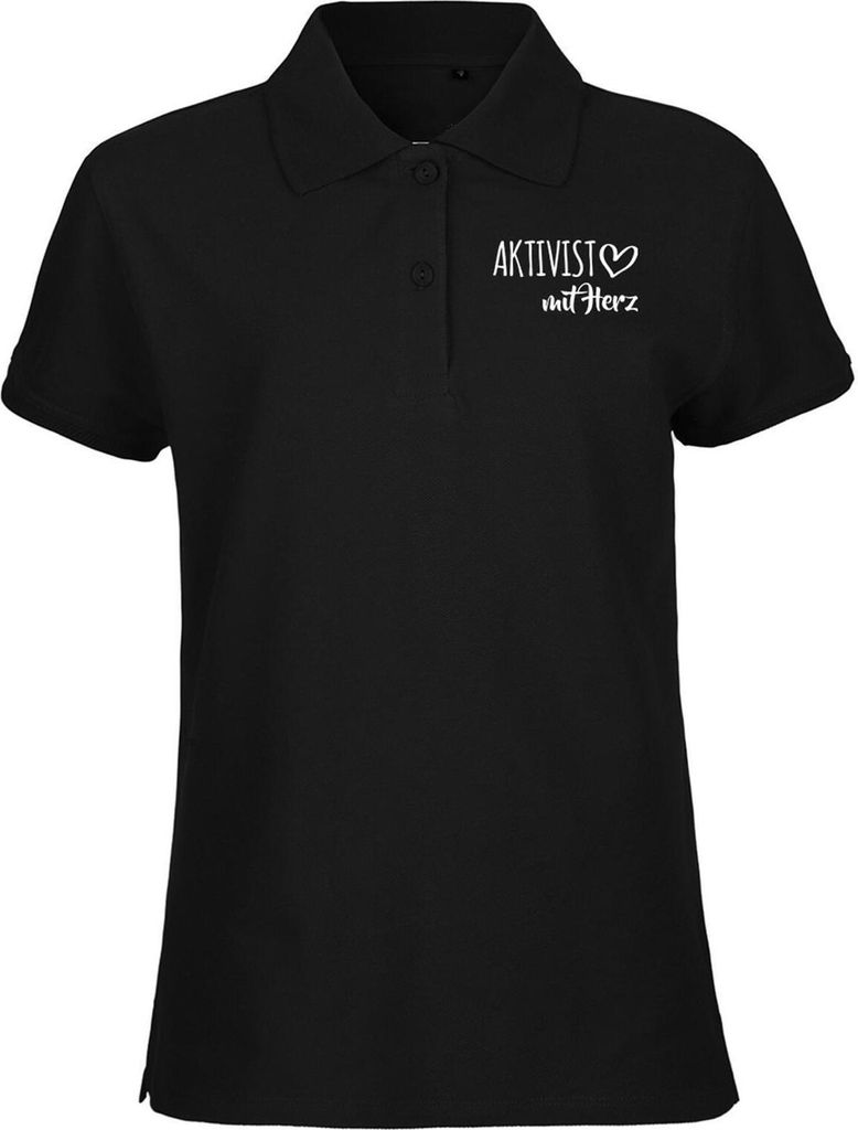 Huuraa Damen Polo Shirt Aktivist mit Herz S Black Bio Baumwolle Fairtrade Poloshirt Geschenkidee