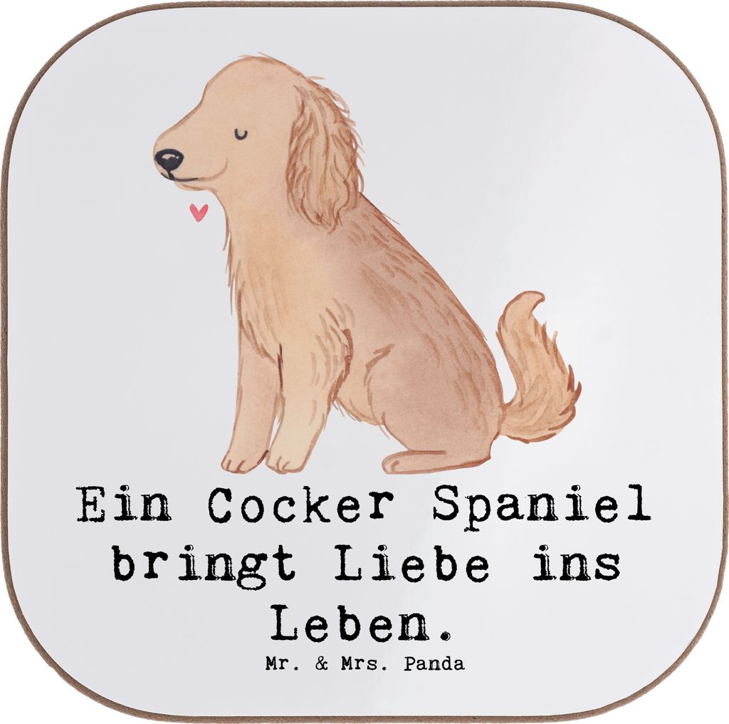 Mr. & Mrs. Panda Holzuntersetzer Liebe Cocker Spaniel - Weiß - Geschenk, Hunde, unterleger, Hunderasse, Untersetzer für Gläser, Coaster, Geträn...