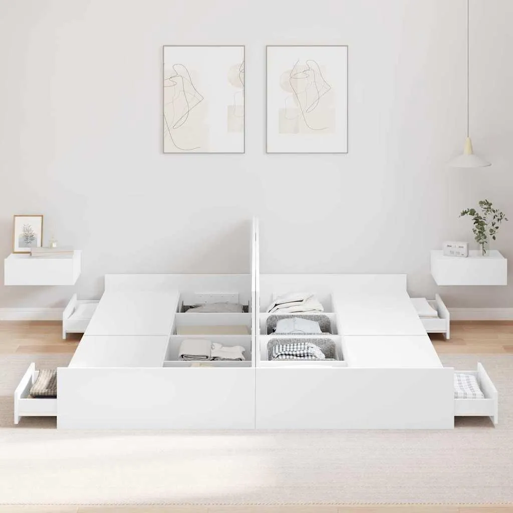 Grand lit double 200x200 cm Blanc avec niches de rangement intégrées - 3