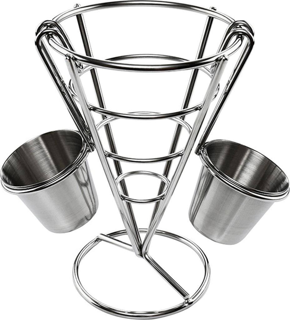Pommes-Frites-Ständer, langlebiger Metallchip, rostfrei, ausgehöhlt, mit Getränkehalter, Präsentationsständer für gebratenes Hähnchen für V...
