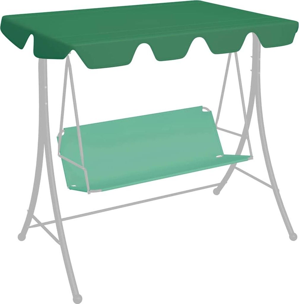 A green canopy and seat for a Hollywood swing.