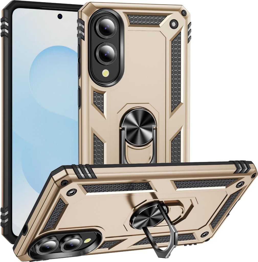Mobigear Armor Ring Samsung Galaxy S25 Edge Hülle Hardcase Backcover Stoßfest mit Ringhalter - Gold