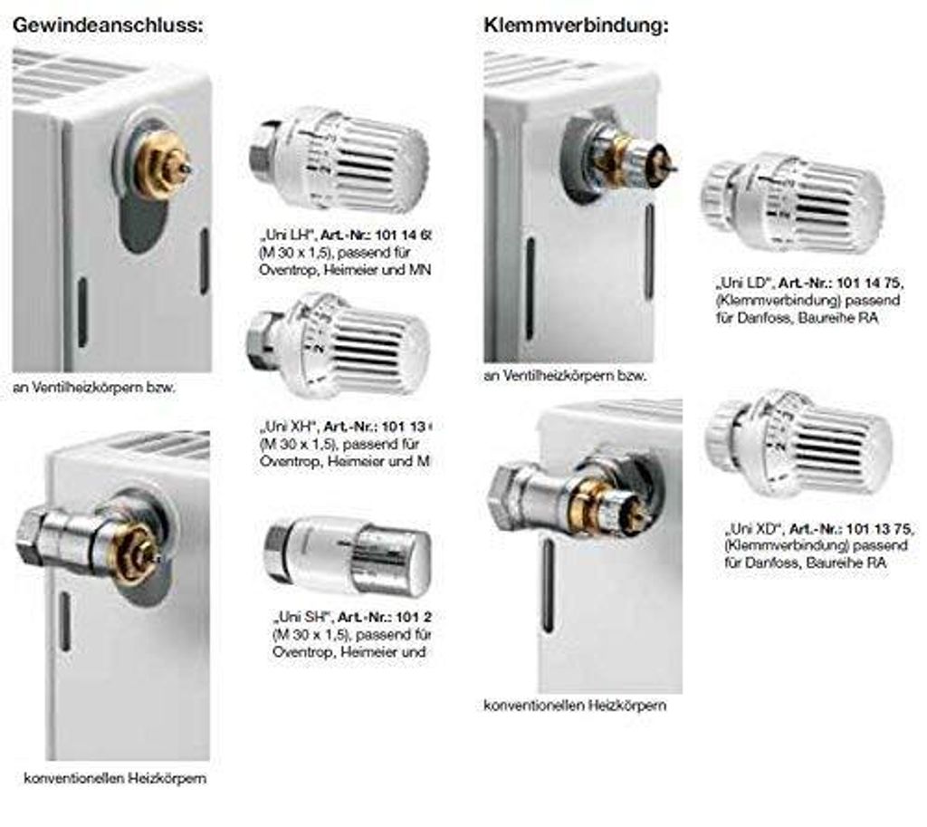 Oventrop Thermostat Uni XH mit Nullstellung, Gewinde M 30x1,5, weiß