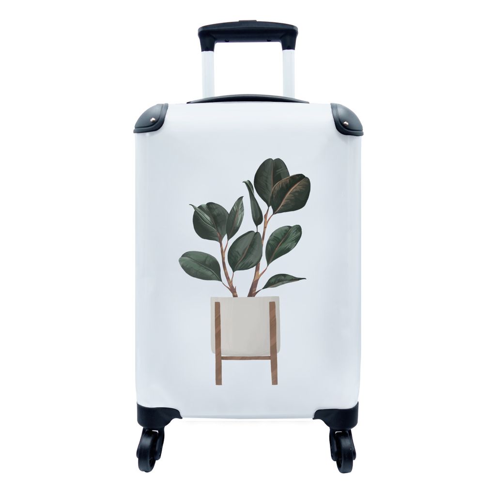 MuchoWow Koffer Handgepäck Trolley Rollkoffer Kleine Reisekoffer mit 4 Rollen - Zimmerpflanzen - Pastell - Holz - Cabin Size < 55x40x23 cm & 55x...