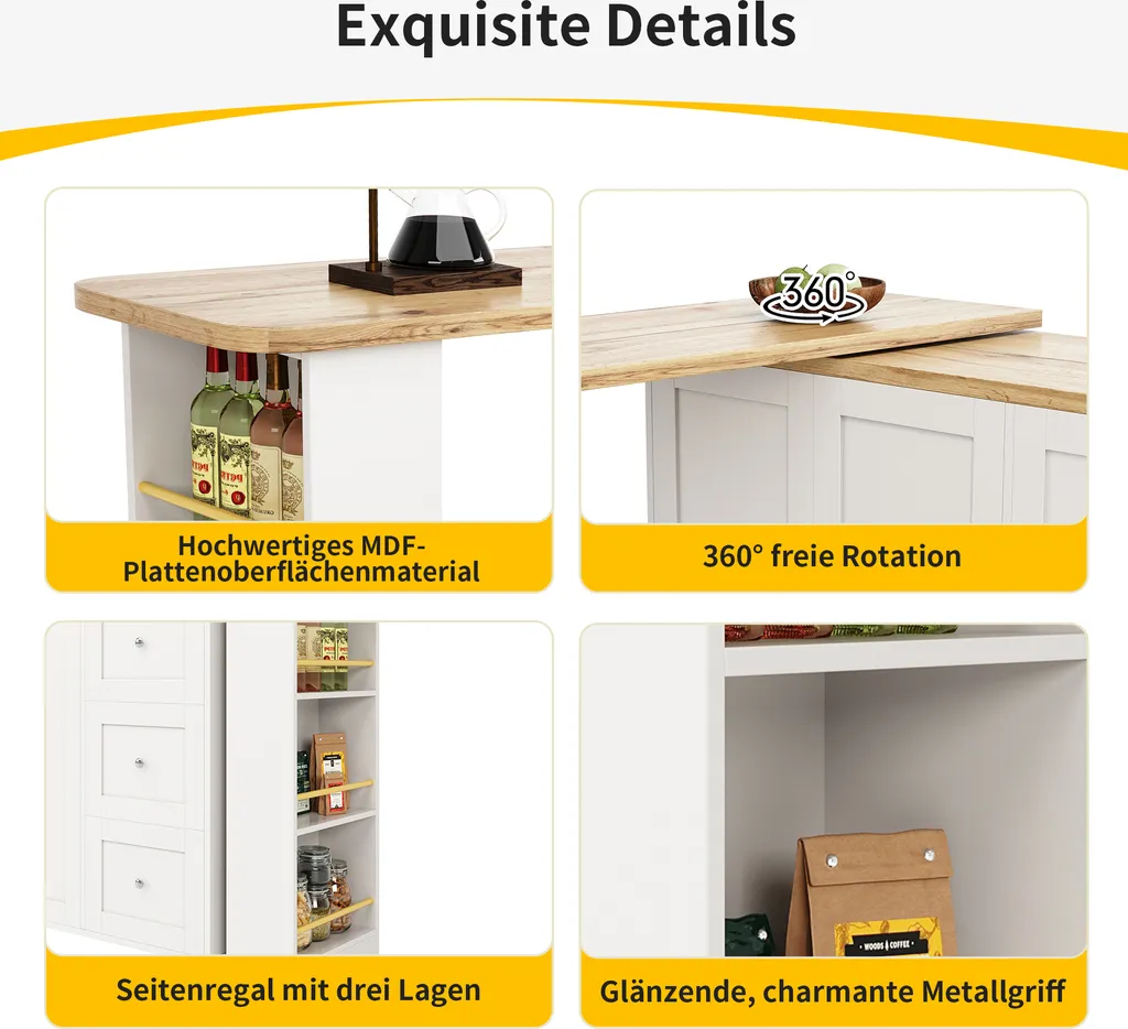 Table Pivotante 360° Extensible 209cm avec Commode de Rangement