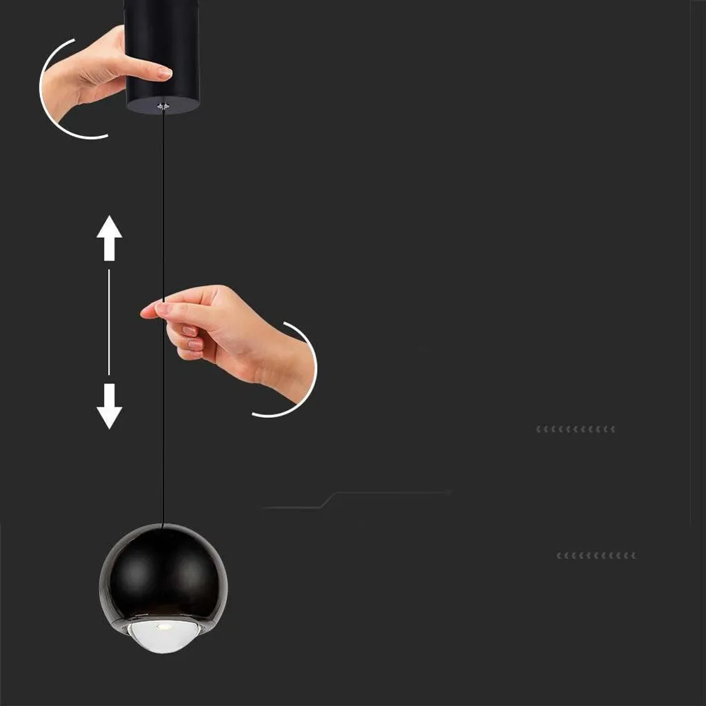 Lustre suspension LED sphère noire pour éclairage intérieur chaleureux