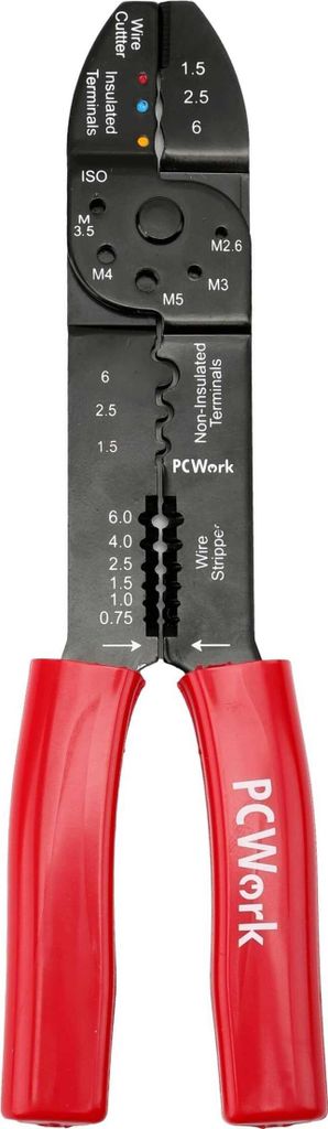 PCWork PCW04D 4in1 Crimpzange, Abisolierzange, Kabelschneider, Quetschzange, 0,75-6mm, M2,6-M5