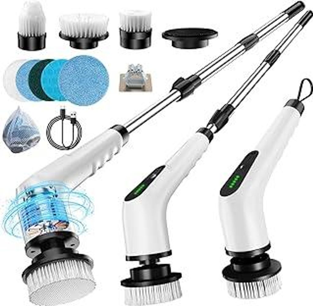 Elektrische Reinigungsbürste 9 in 1 Elektrische Putzbürste mit austauschbaren Bohrbürstenköpfen Electric Cleaning Brush mit Verstellbarem Griff...