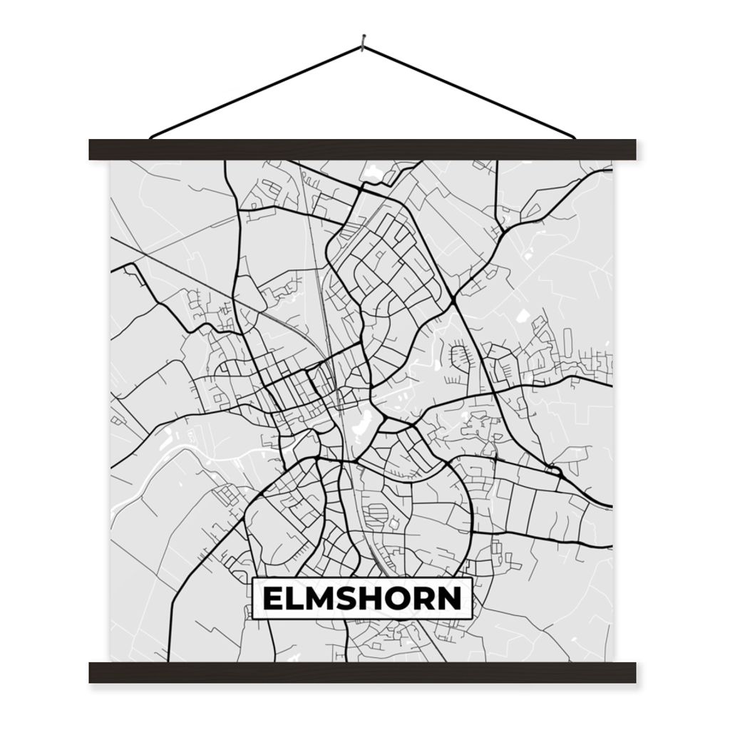 MuchoWow Textilposter Karte - Deutschland - Stadtplan - Elmshorn 120x120 cm mit schwarzem Rahmen - Aufhängungsset