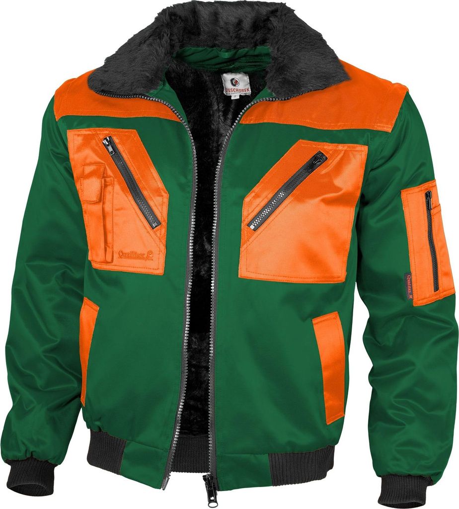 Qualitex Pilotenjacke - modische 4-in-1 Arbeitsjacke aus Mischgewebe - ideale Übergangsjacke - in Farbe: grün/orange - Herren: S - Damen: 36