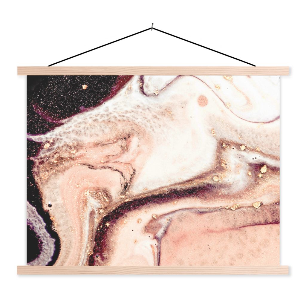 MuchoWow Textilposter Stein - Marmor - Edelstein - Abstrakt - Natur - Rosa 120x90 cm mit holzfarbenen Rahmen - Magnetisch