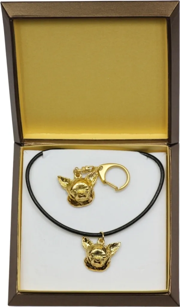 Idee Regalo Chihuahua: Set Portachiavi e Collana Oro Art-Dog