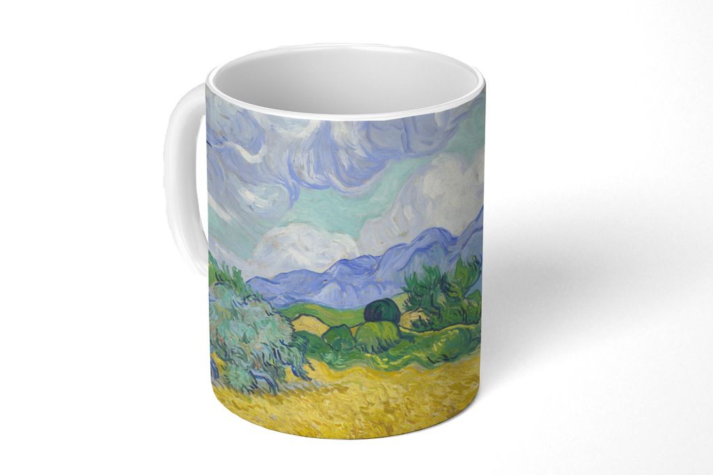 KitchenYeah Tasse Kaffeetasse Kaffeebecher 350 ml Weizenfeld mit Zypressen - Vincent van Gogh Teetasse - Fototasse - Becher - Keramikbecher - Tee...
