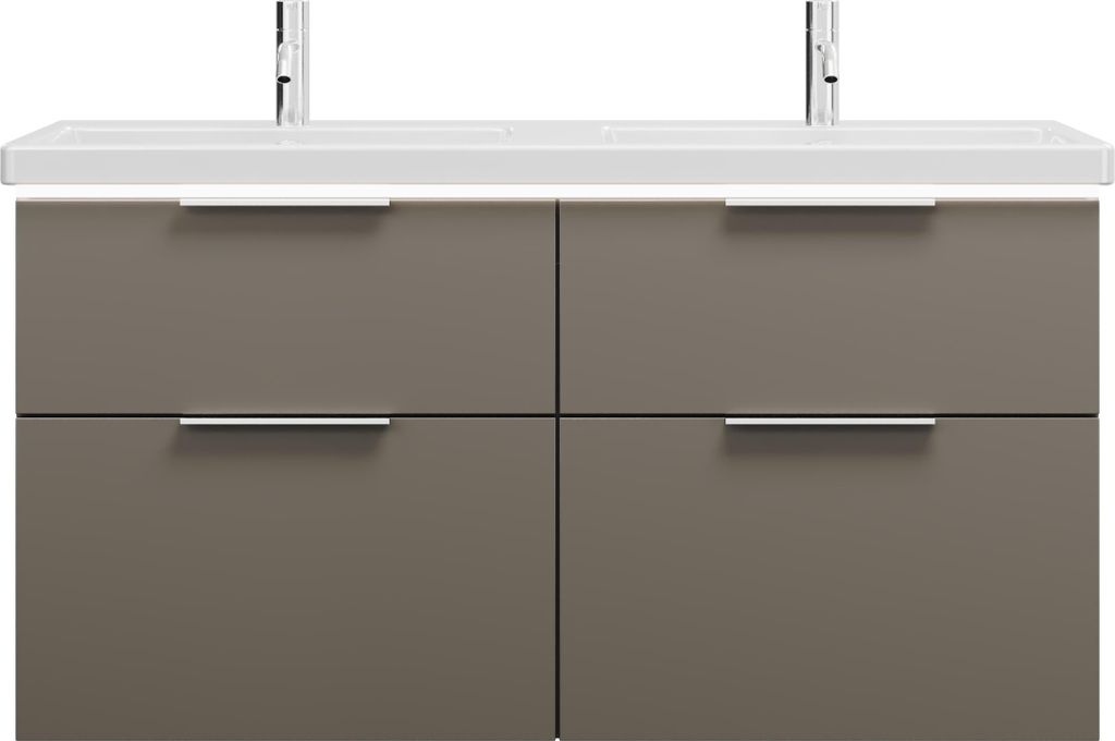 burgbad Eqio Keramik-Doppelwaschtisch inklusive Waschtischunterschrank mit LED-Beleuchtung, mit 4 Schubladen, Breite 1230mm, SEZD123F2010C0001G0146