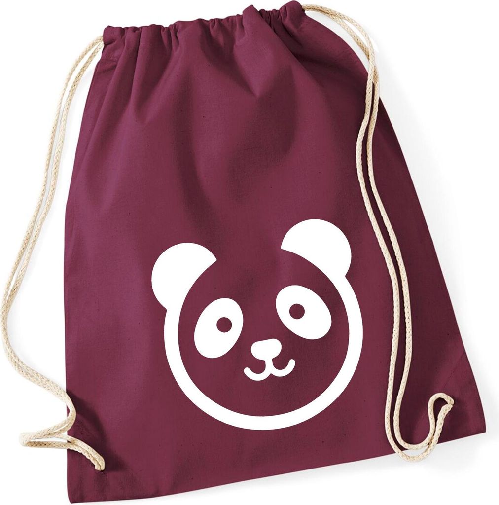 Huuraa Turnbeutel Panda Kopf Silhouette 12 Liter Burgundy Baumwolle Rucksack Geschenkidee