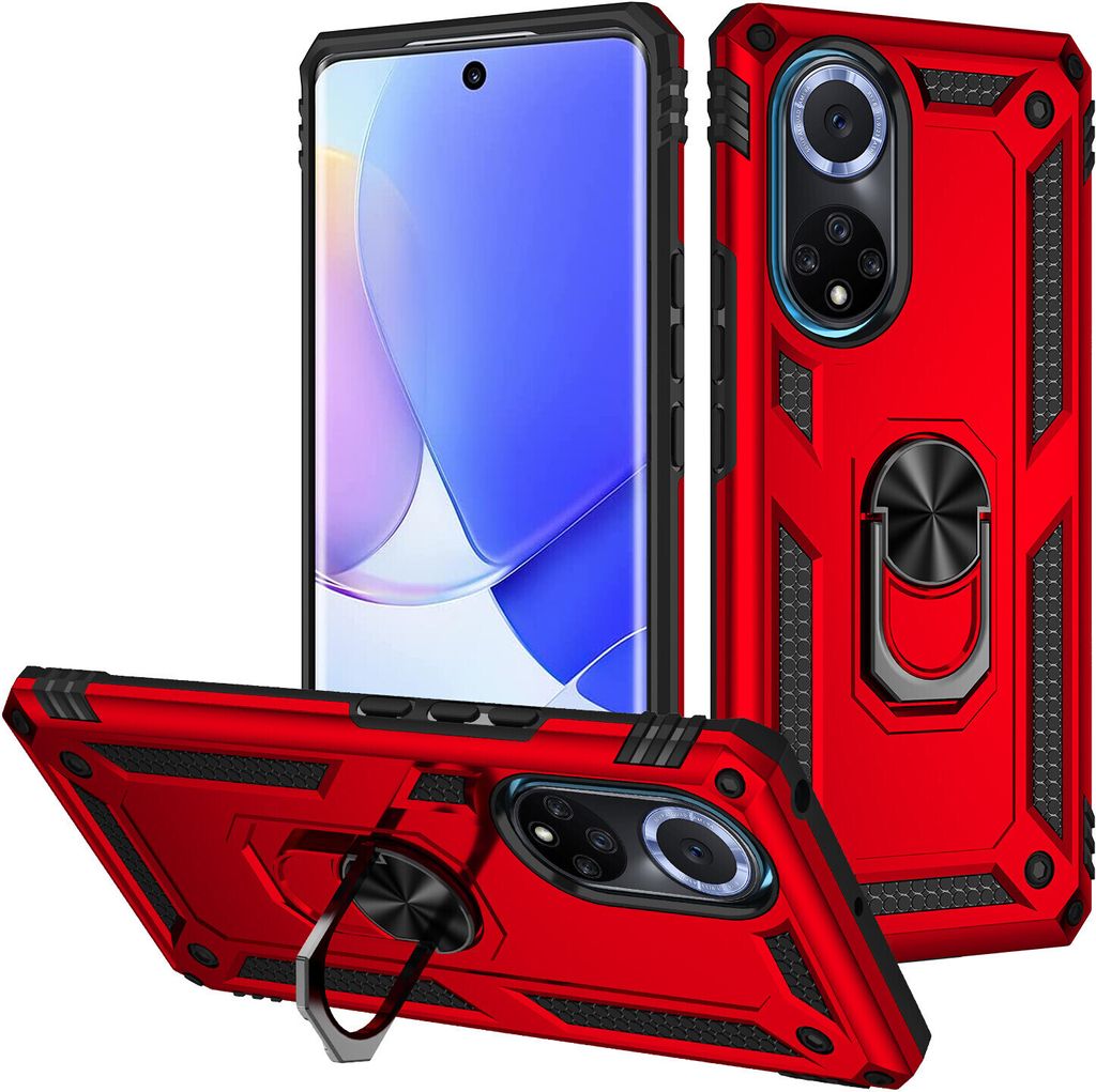 Huawei Nova 9 Hülle, Dual Layer Robust Militäre Schutzhülle mit Ringhalterung Ständer für Huawei Nova 9 Rot