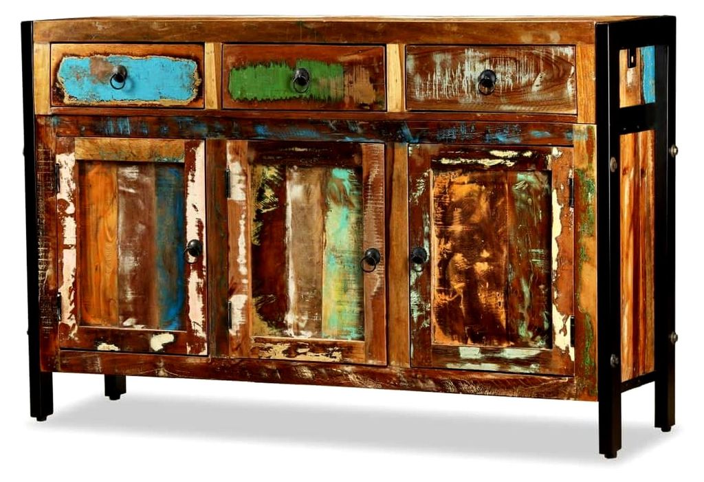 Sideboard mit 3 Fächern und 3 Schubladen aus recyceltem Massivholz 120x35x76cm