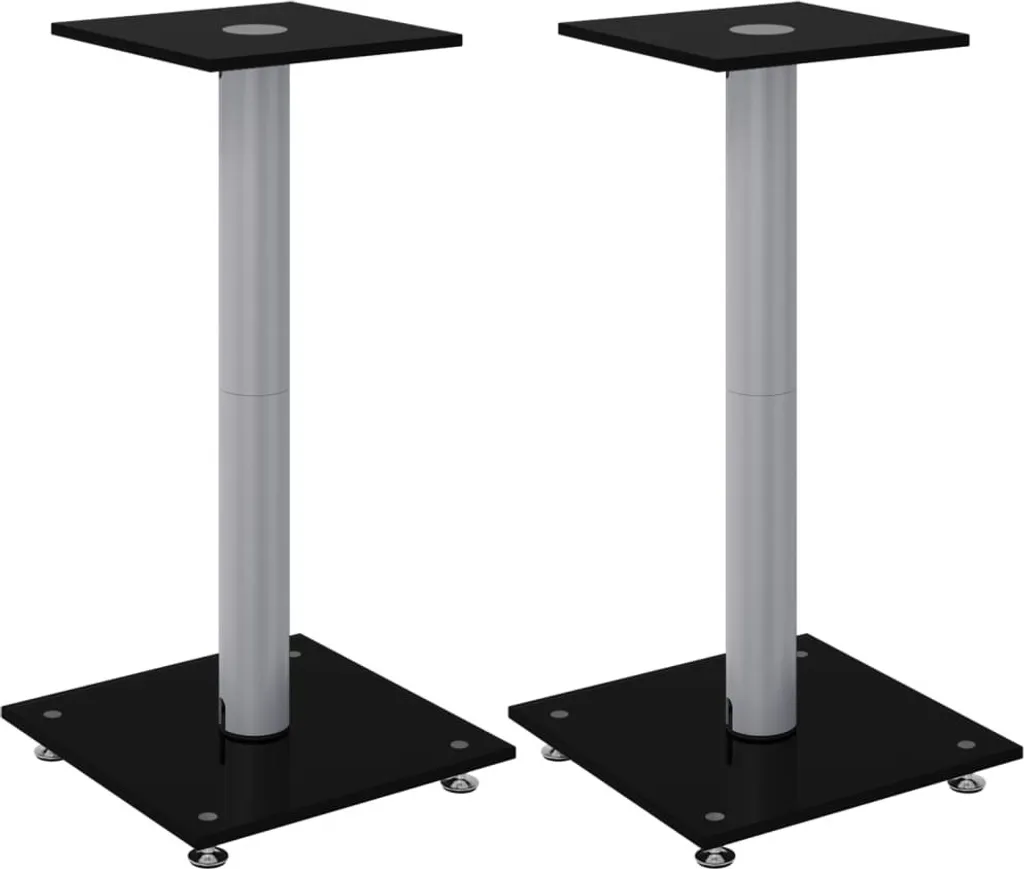 Supporto per diffusori 2 pezzi vetro temperato nero e argento 1 colonna