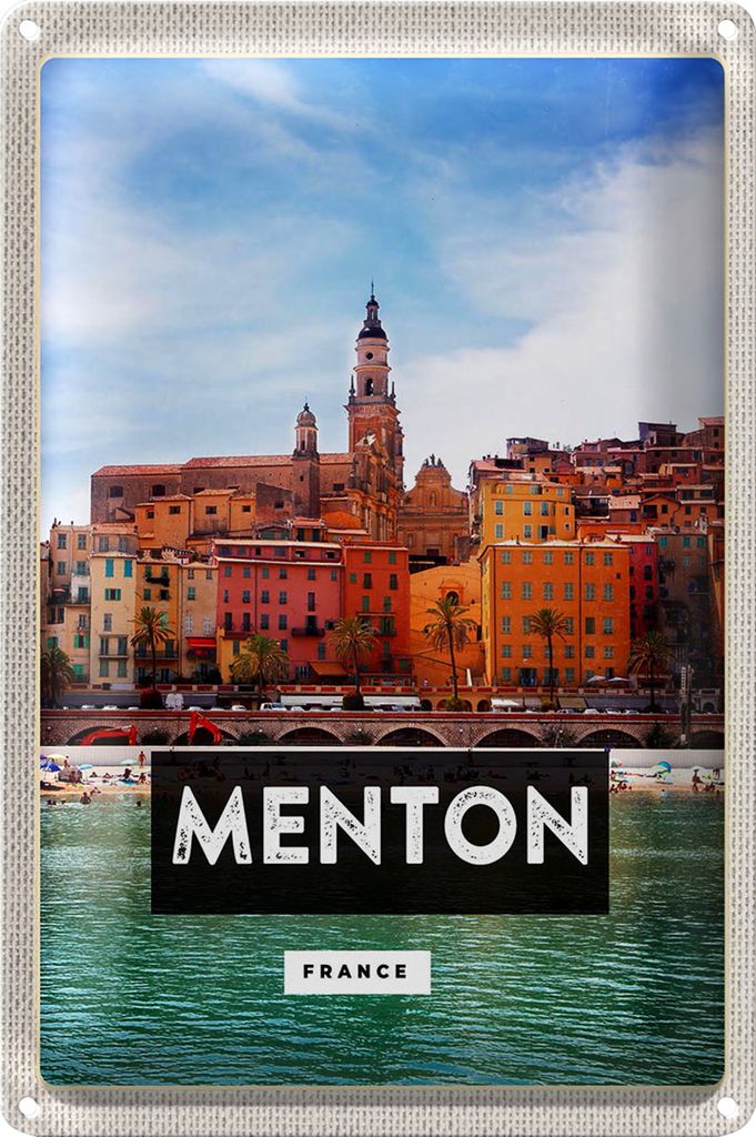 Blechschild Reise 40x30cm Menton France Provence Stadt
